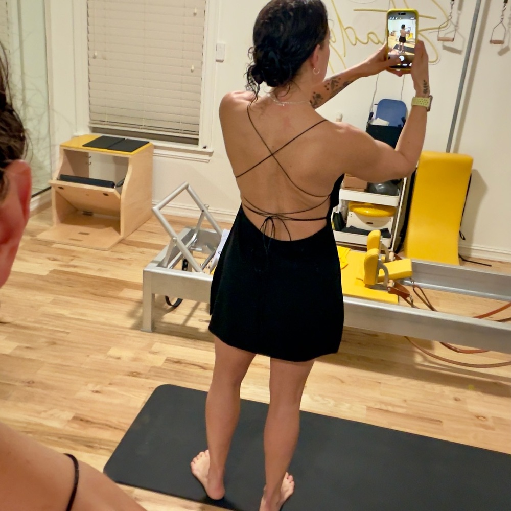 Strappy crisscross-back mini slip dress